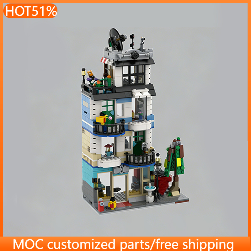 Diy Electronics Shop - 856-teiliger Modularer Gebäudebau-Turm mit Elektronikgeschäft MOC